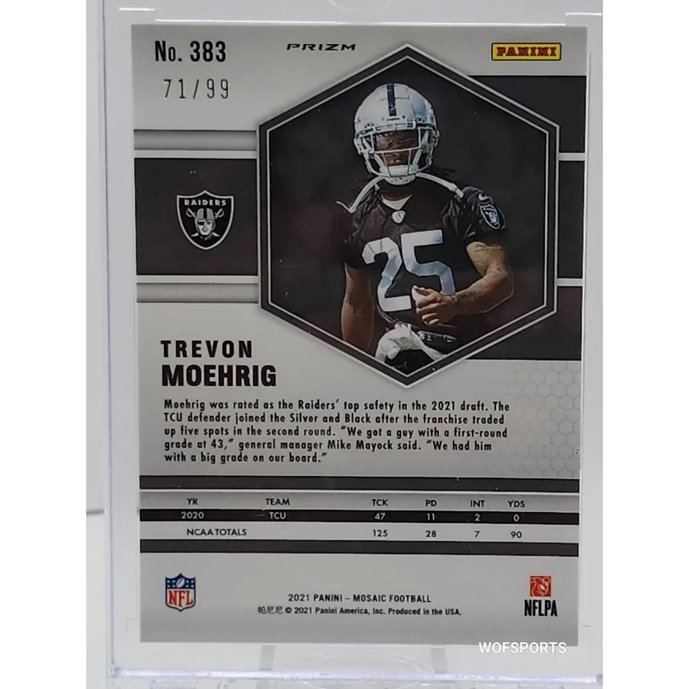 2021 Panini Mosaic Blue #383 Trevon Moehrig 71/99 Rookies Las Vegas Raiders
